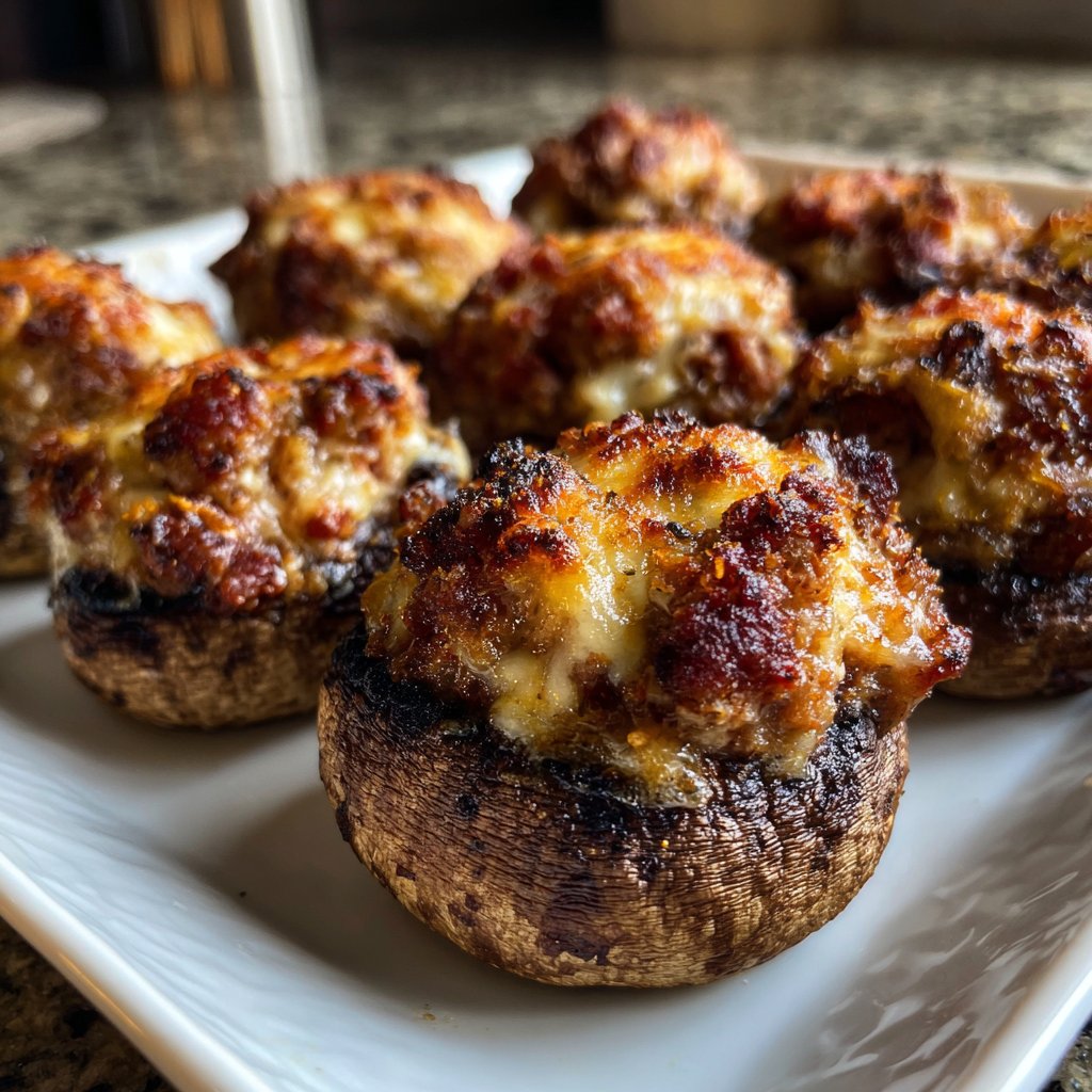 Ground Beef Stuffed Mushrooms